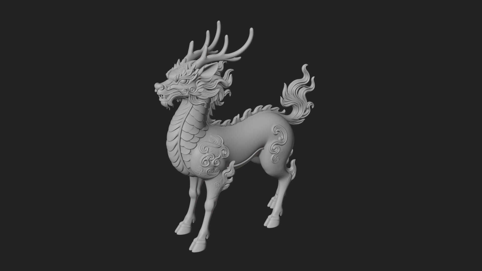 Qilin Deer Beast Statue Design 5 3D Print Model 3D Model