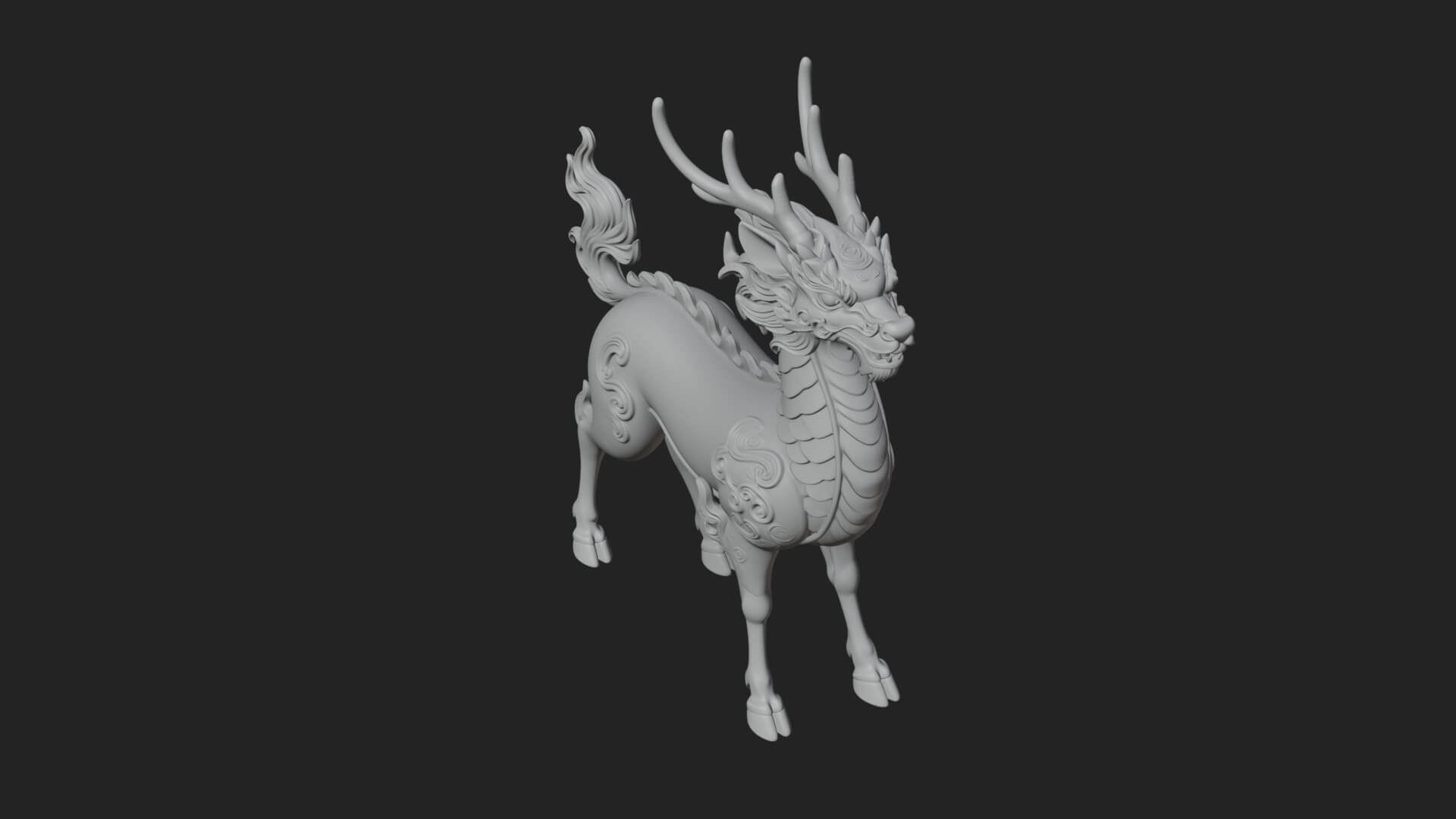 Qilin Deer Beast Statue Design 5 3D Print Model 3D Model