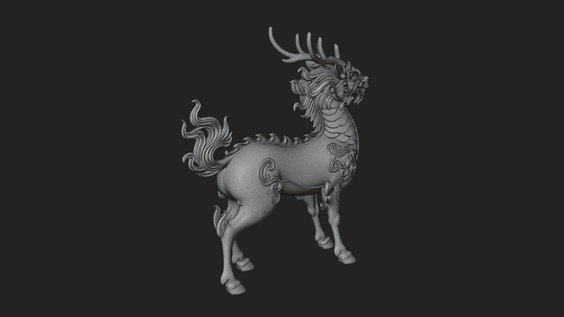 Qilin Deer Beast Statue Design 5 3D Print Model 3D Model