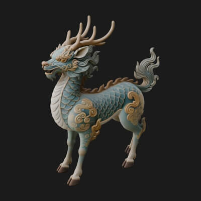 Qilin Deer Beast Statue Design 5 3D Print Model