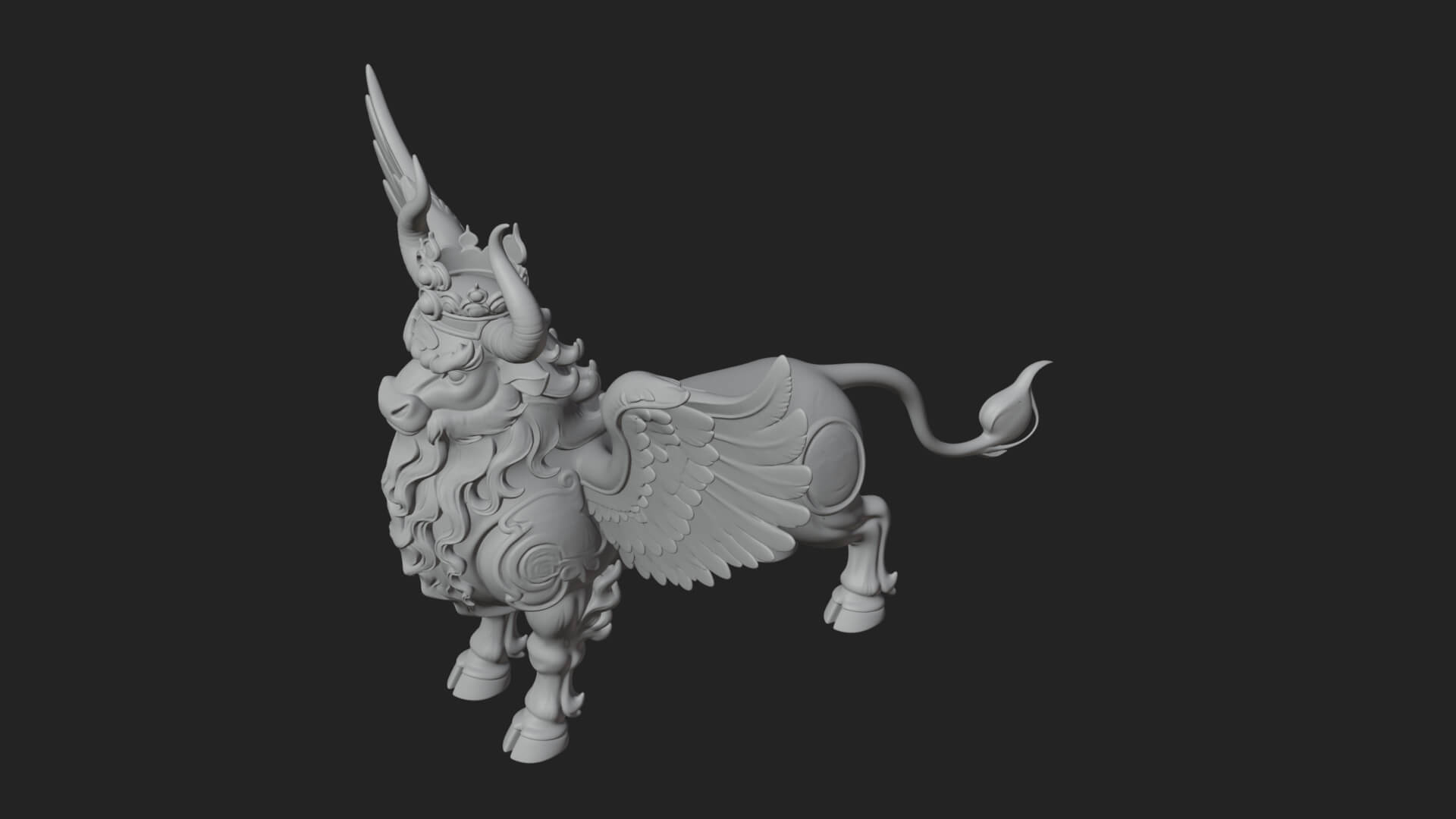 Qilin Deer Beast Statue Design 6 3D Print Model 3D Model