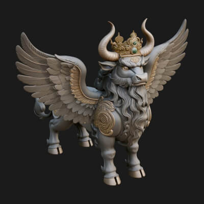 Qilin Deer Beast Statue Design 6 3D Print Model