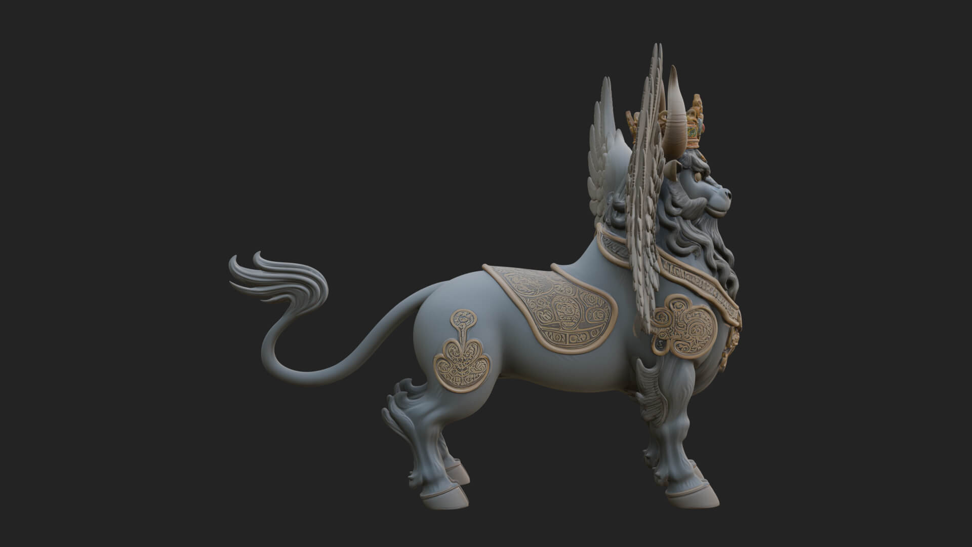 Qilin Deer Beast Statue Design 7 3D Print Model 3D Model