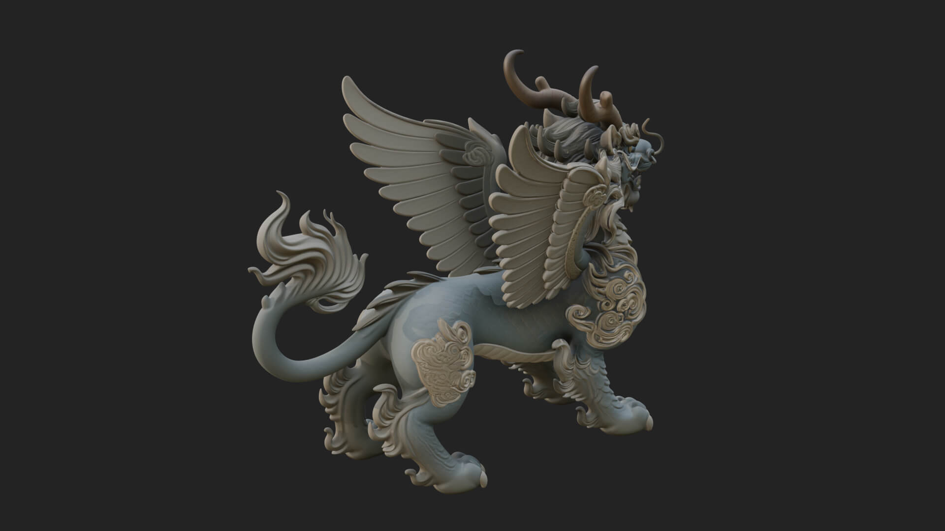 Qilin Deer Beast Statue Design 8 3D Print Model 3D Model