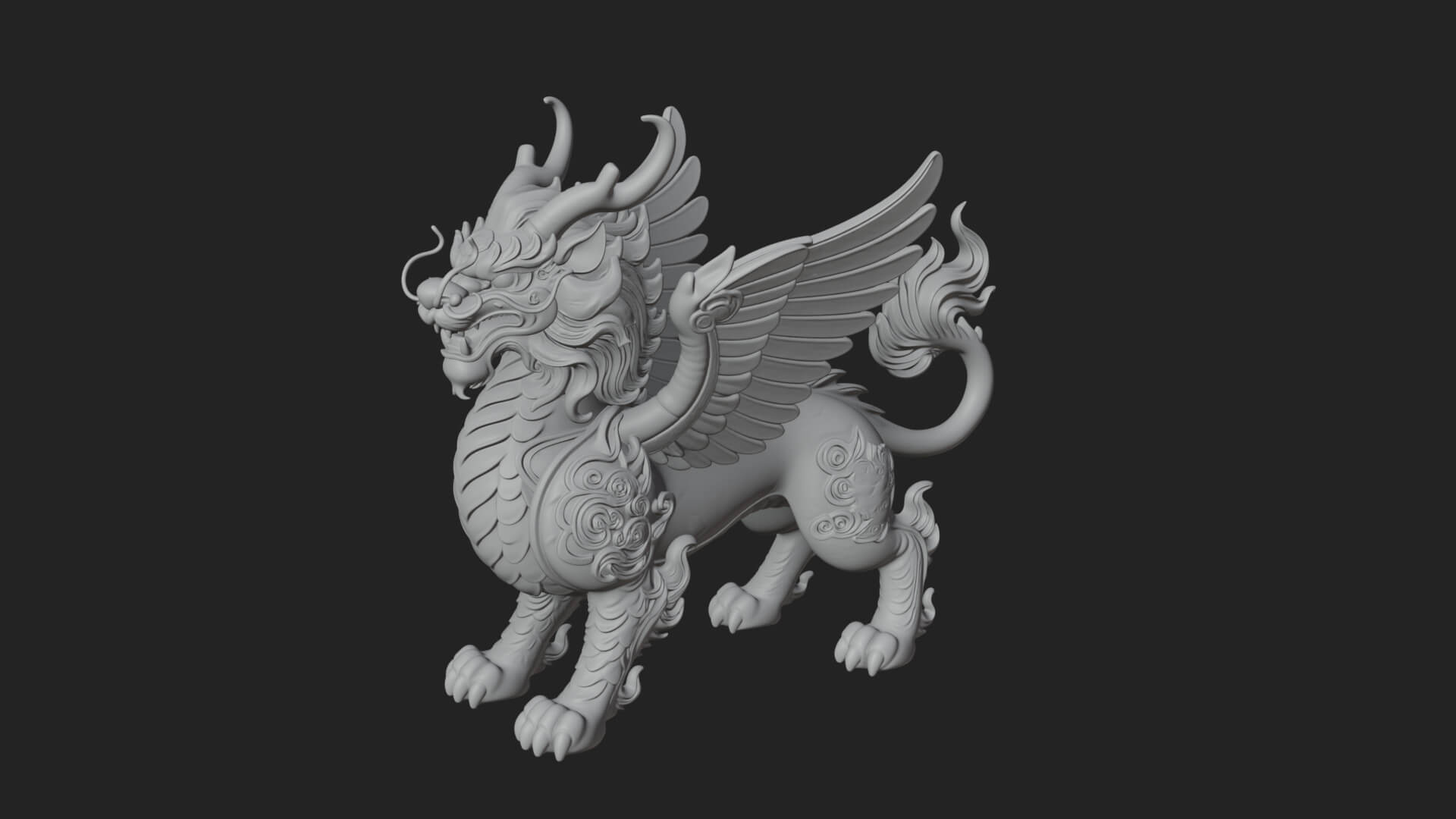 Qilin Deer Beast Statue Design 8 3D Print Model 3D Model