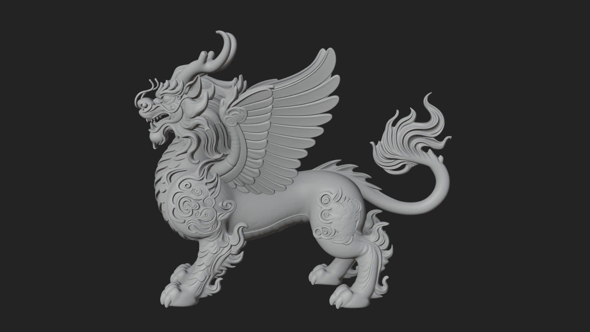 Qilin Deer Beast Statue Design 8 3D Print Model 3D Model