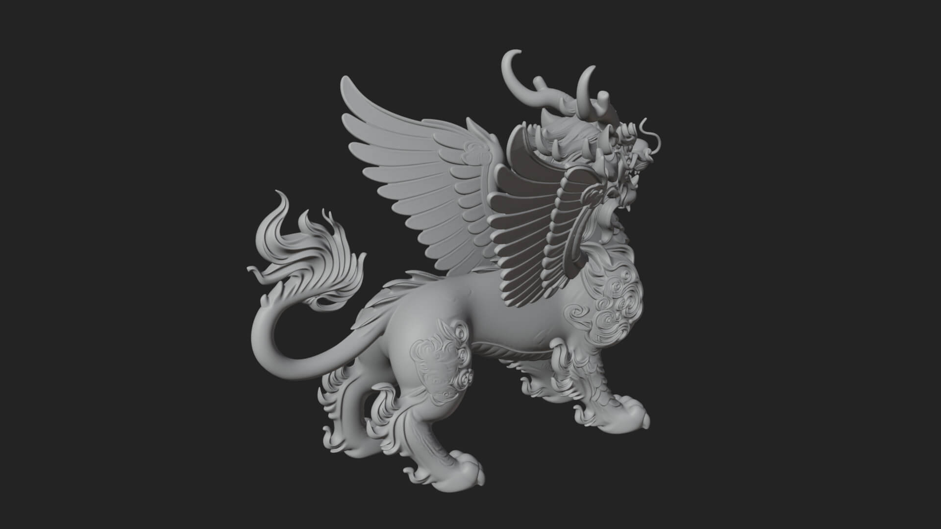 Qilin Deer Beast Statue Design 8 3D Print Model 3D Model