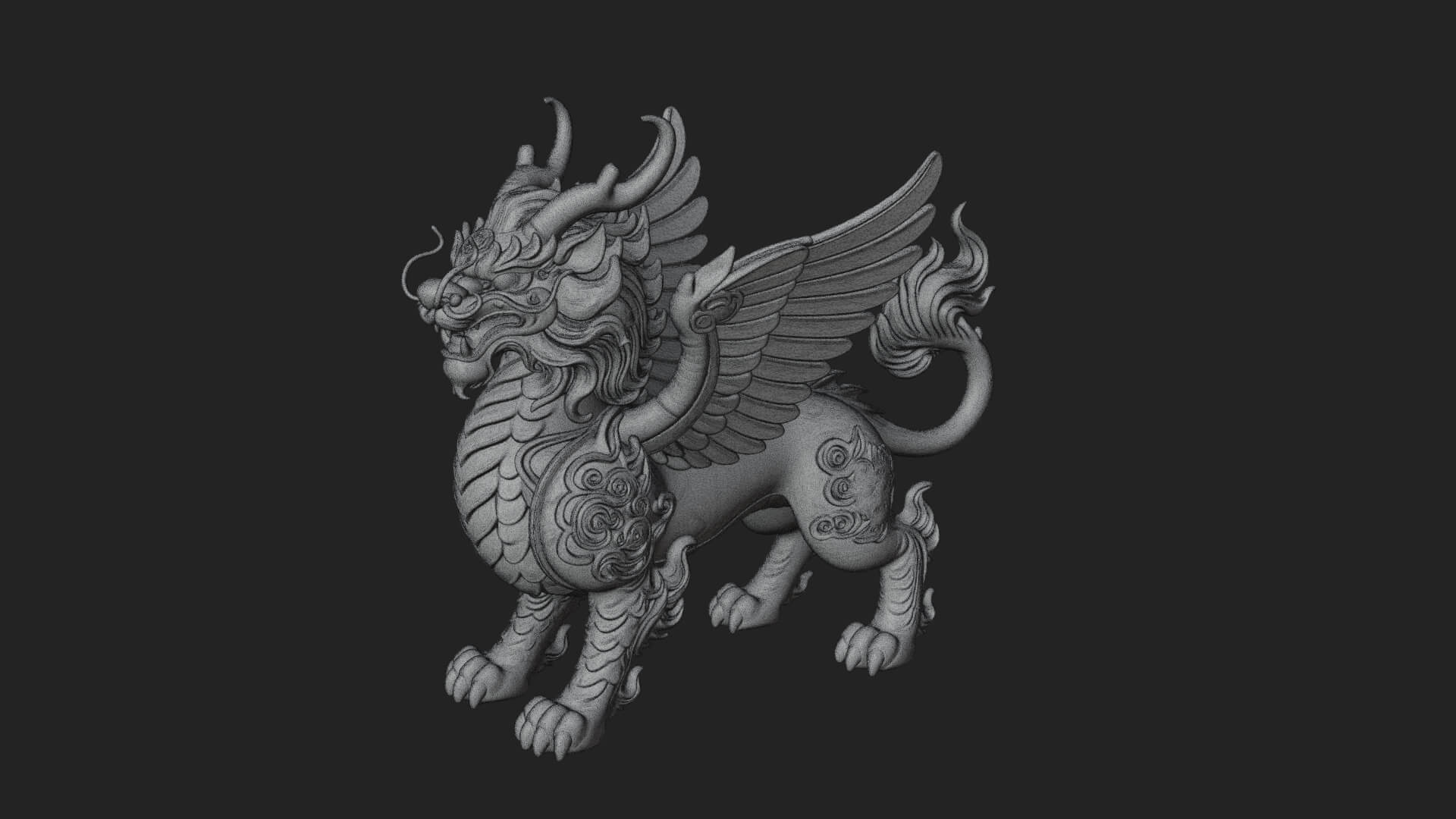 Qilin Deer Beast Statue Design 8 3D Print Model 3D Model