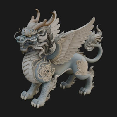 Qilin Deer Beast Statue Design 8 3D Print Model