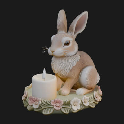 Rabbit Candle Holder Statue Design 2 3D Print Model