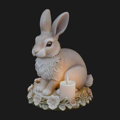 Rabbit Candle Holder Statue Design 4 3D Print Model