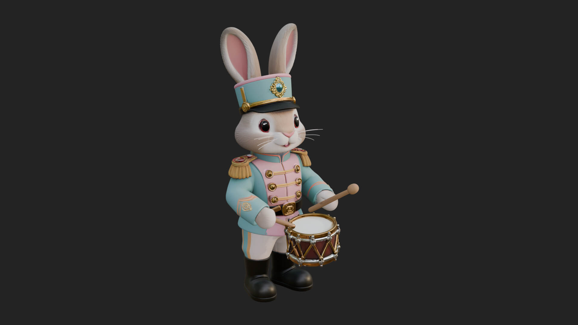 Rabbit Drummer Soldier Statue Design 1 3D Print Model 3D Model