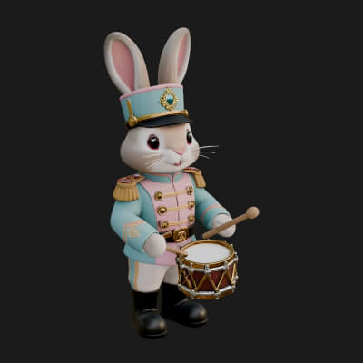 Rabbit Drummer Soldier Statue Design 1 3D Print Model