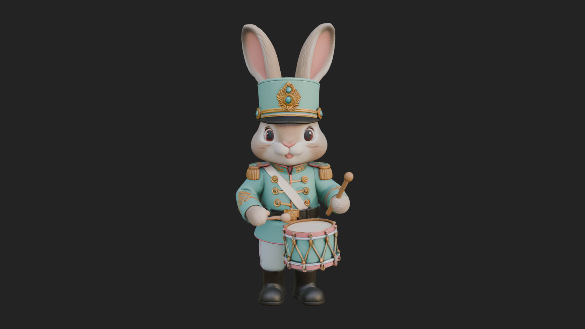 Rabbit Drummer Soldier Statue Design 2 3D Print Model 3D Model