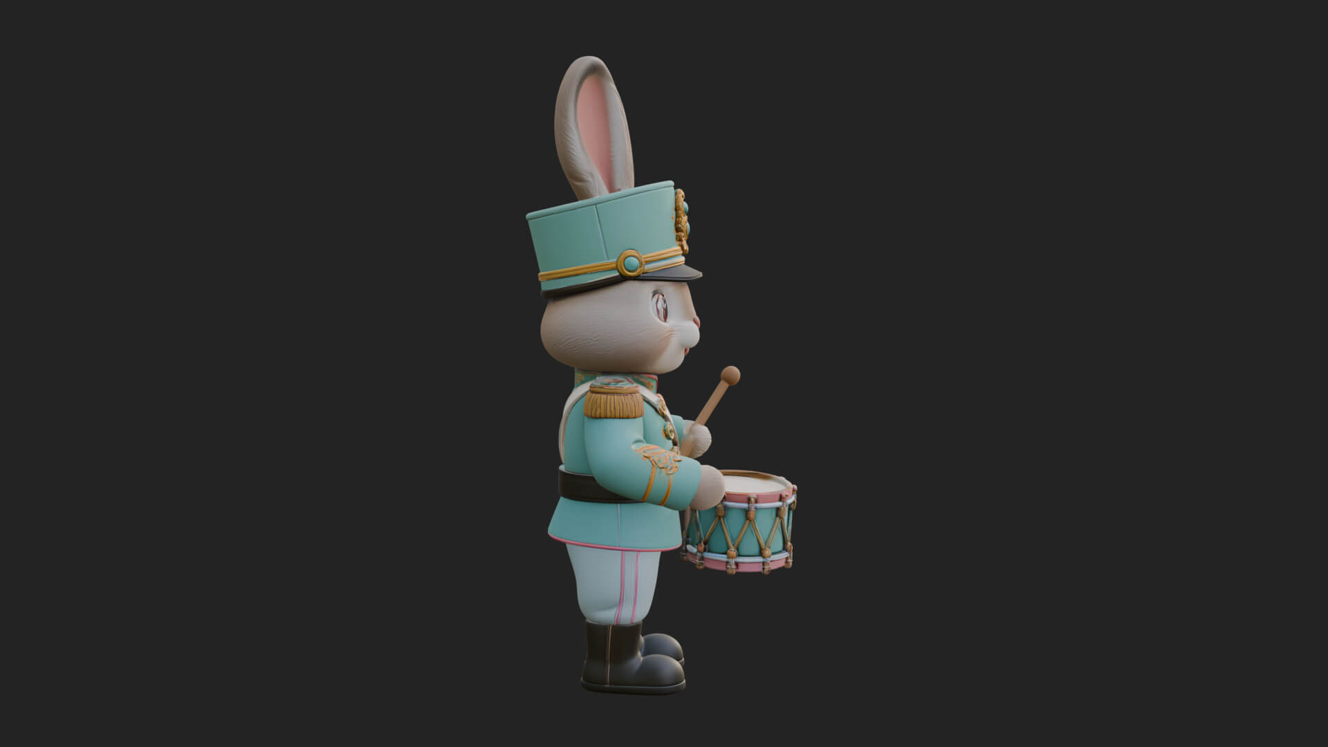 Rabbit Drummer Soldier Statue Design 2 3D Print Model 3D Model