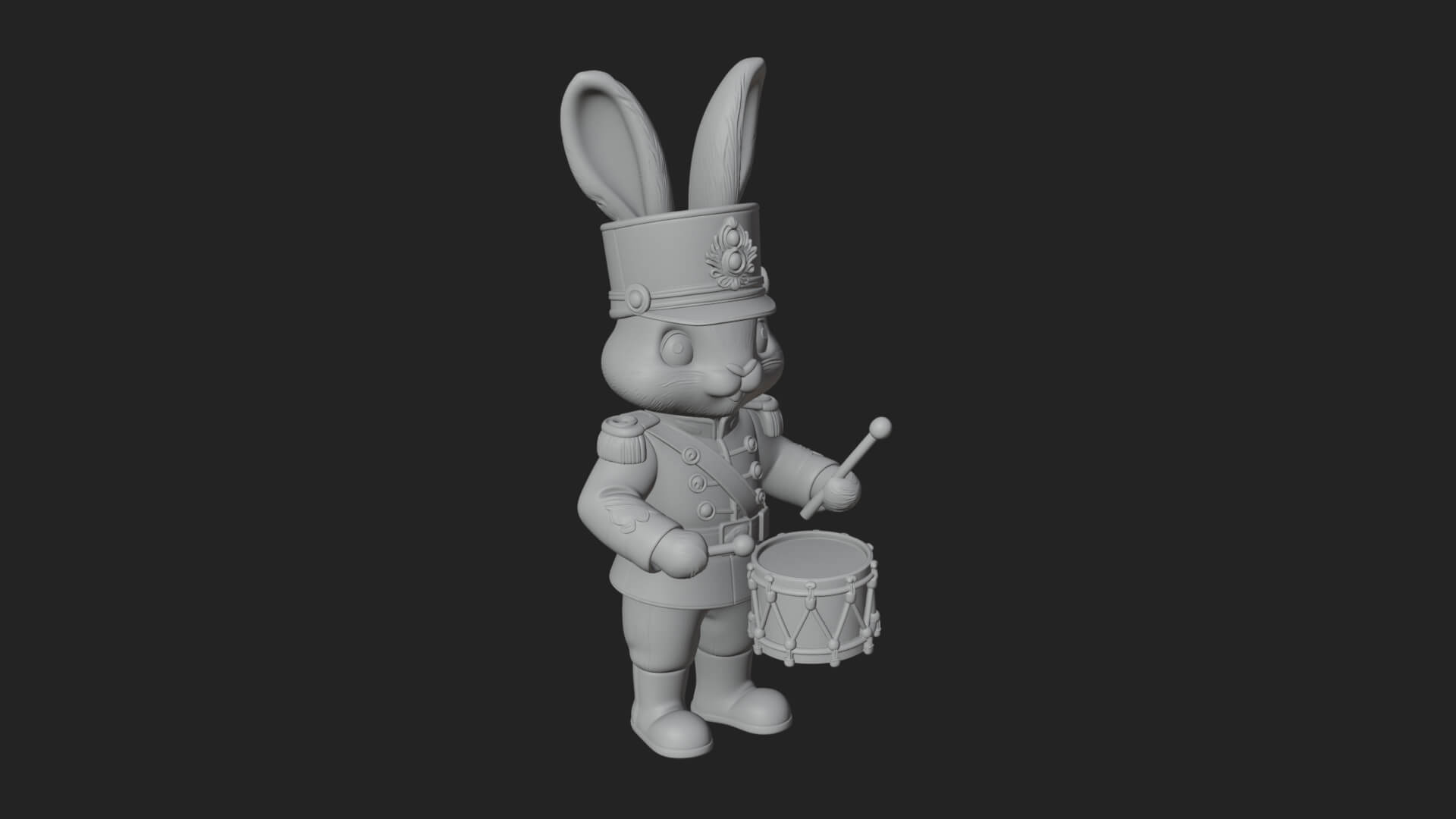 Rabbit Drummer Soldier Statue Design 2 3D Print Model 3D Model