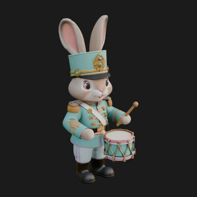Rabbit Drummer Soldier Statue Design 2 3D Print Model
