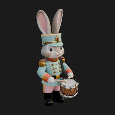 Rabbit Drummer Soldier Statue Design 3 3D Print Model