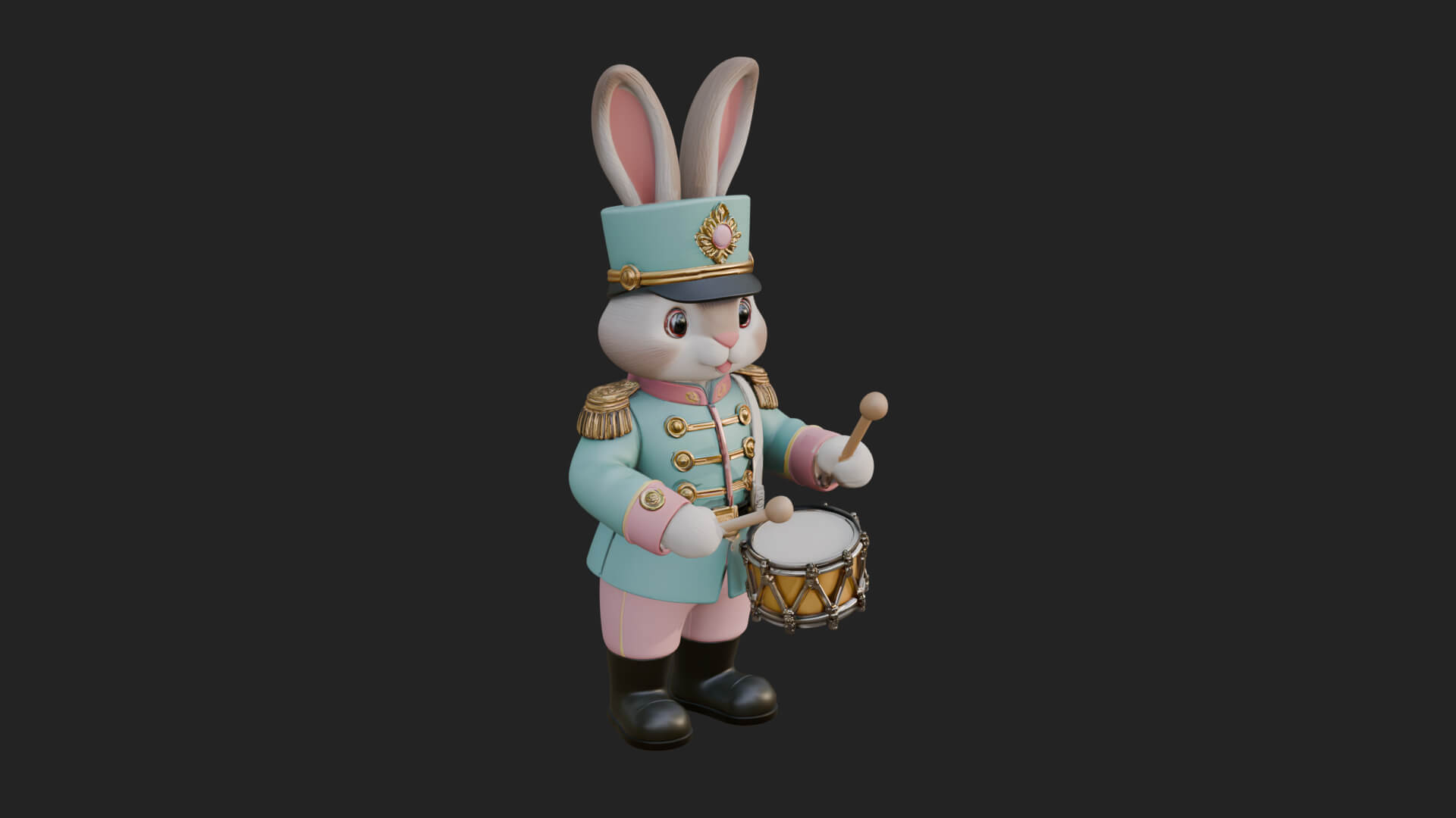 Rabbit Drummer Soldier Statue Design 4 3D Print Model 3D Model