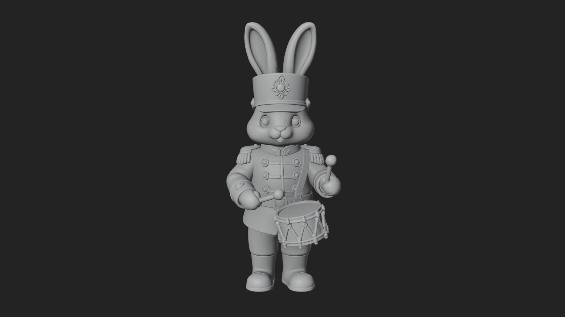 Rabbit Drummer Soldier Statue Design 4 3D Print Model 3D Model