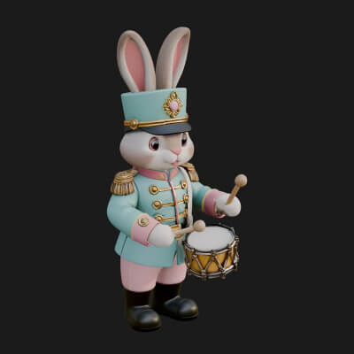 Rabbit Drummer Soldier Statue Design 4 3D Print Model