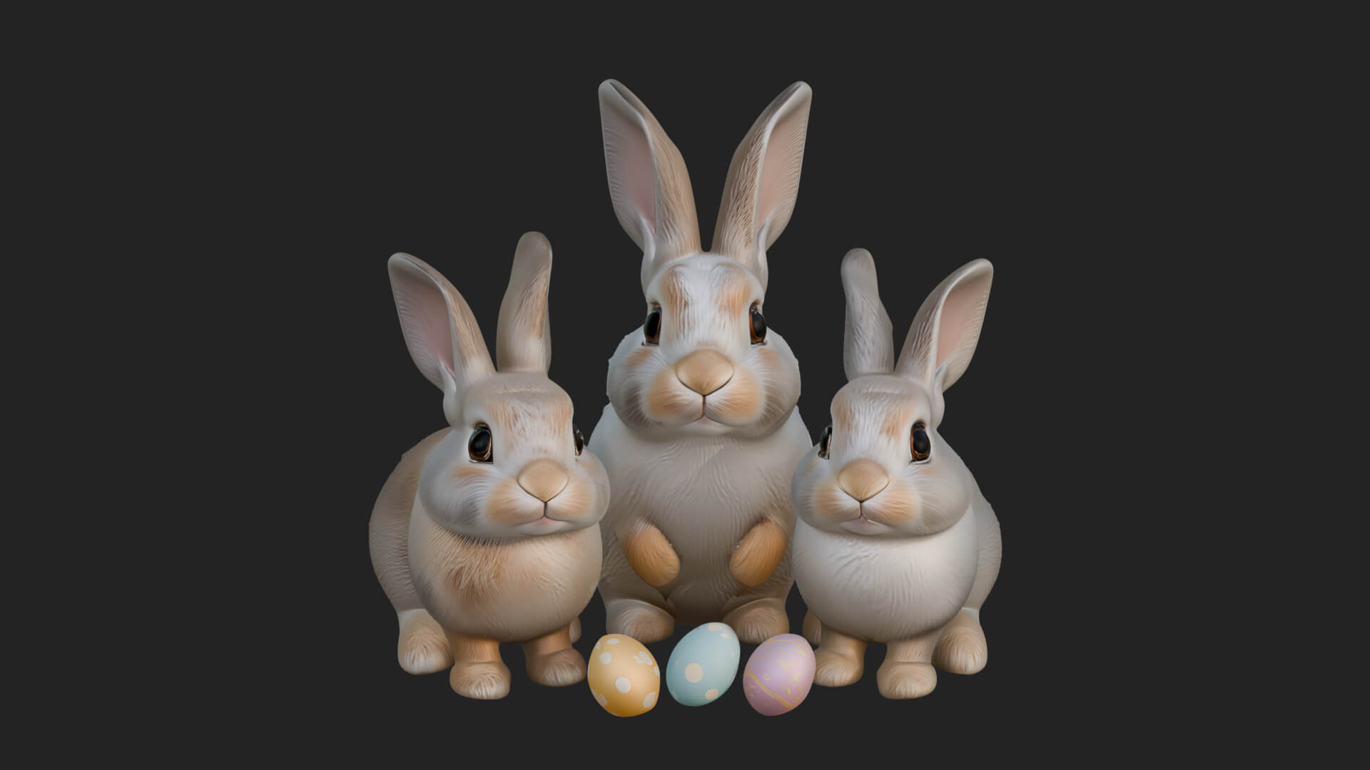 Rabbit Family Group Statue Design 1 3D Print Model 3D Model