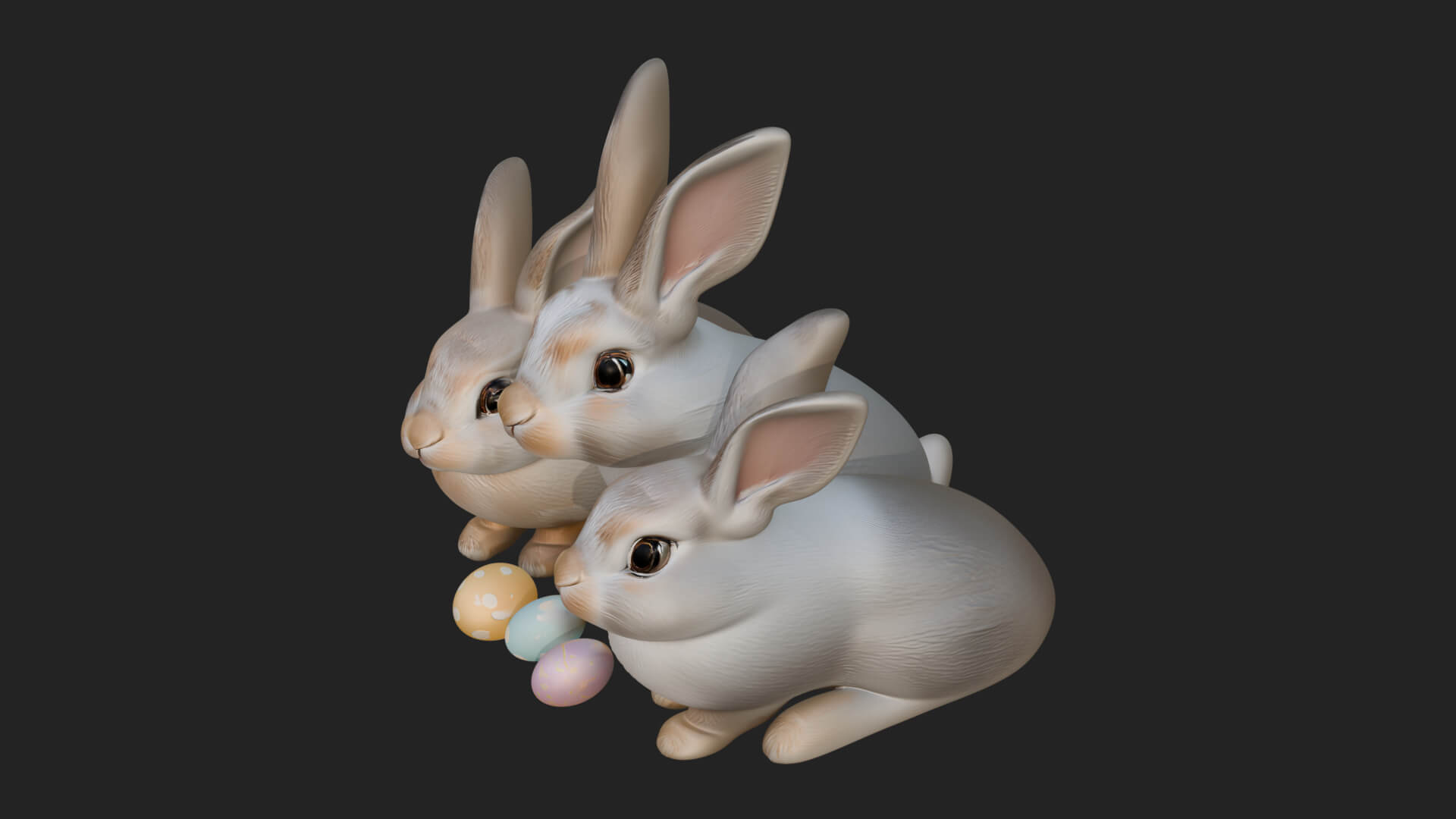 Rabbit Family Group Statue Design 1 3D Print Model 3D Model