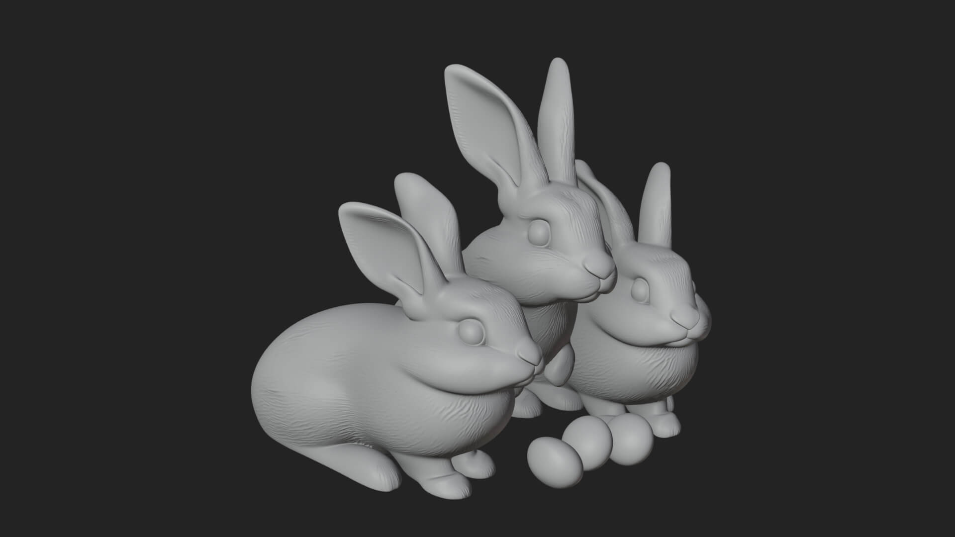 Rabbit Family Group Statue Design 1 3D Print Model 3D Model