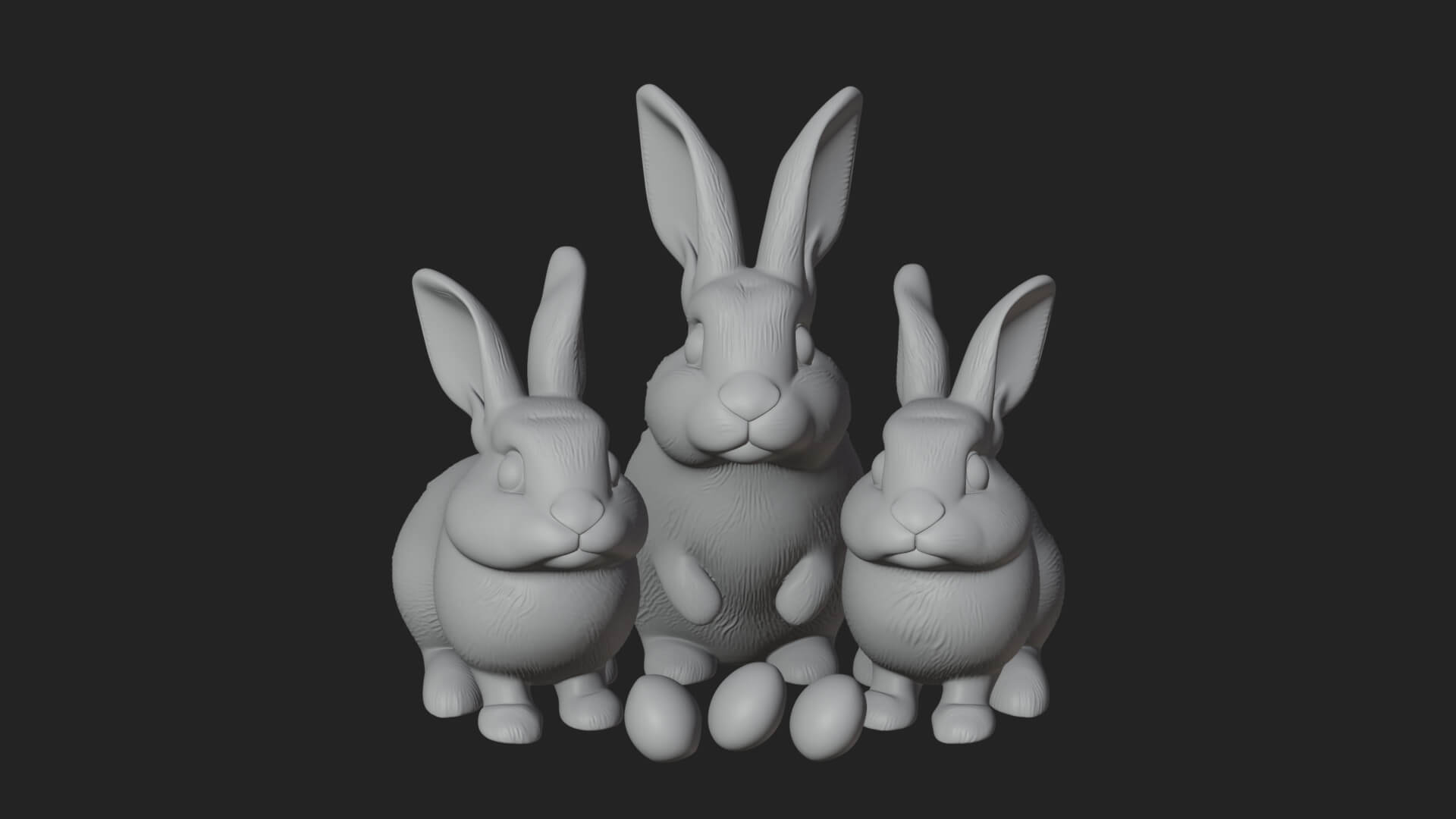 Rabbit Family Group Statue Design 1 3D Print Model 3D Model
