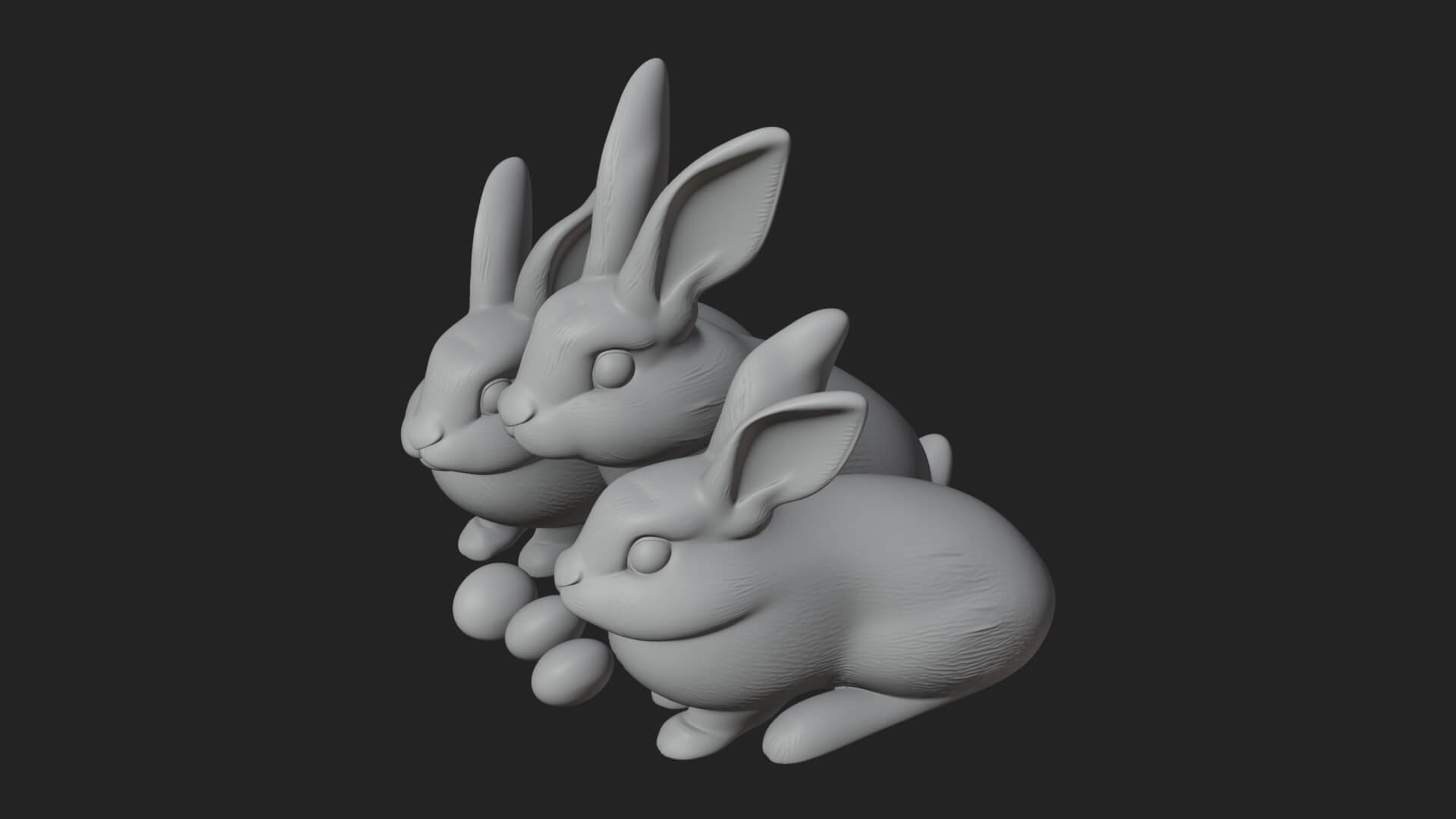 Rabbit Family Group Statue Design 1 3D Print Model 3D Model