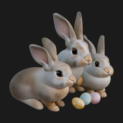 Rabbit Family Group Statue Design 1 3D Print Model