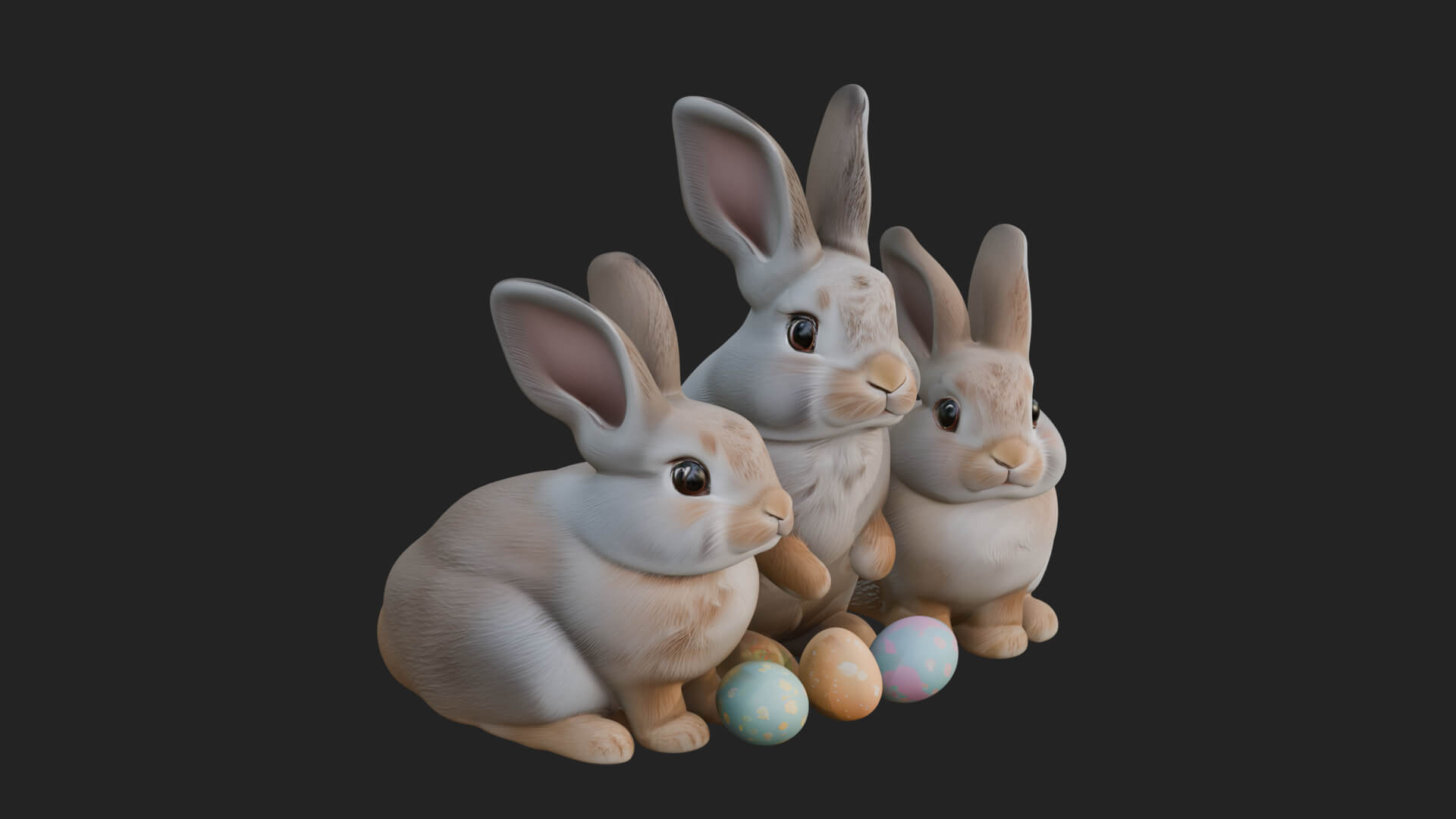 Rabbit Family Group Statue Design 2 3D Print Model 3D Model