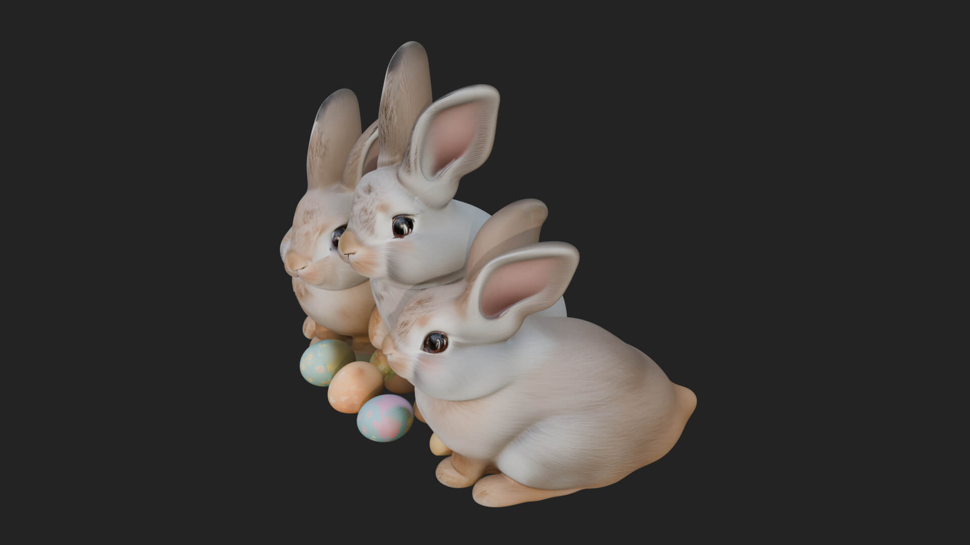 Rabbit Family Group Statue Design 2 3D Print Model 3D Model