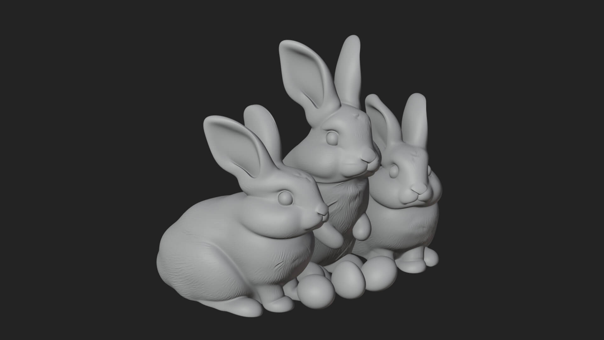 Rabbit Family Group Statue Design 2 3D Print Model 3D Model