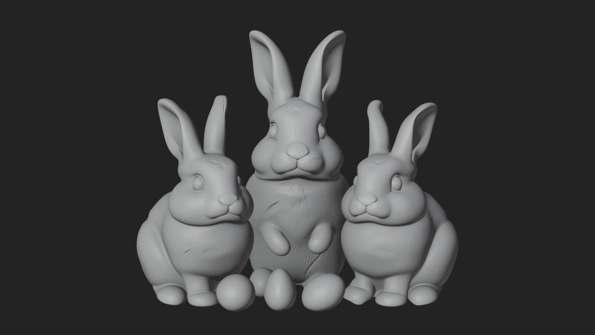 Rabbit Family Group Statue Design 2 3D Print Model 3D Model