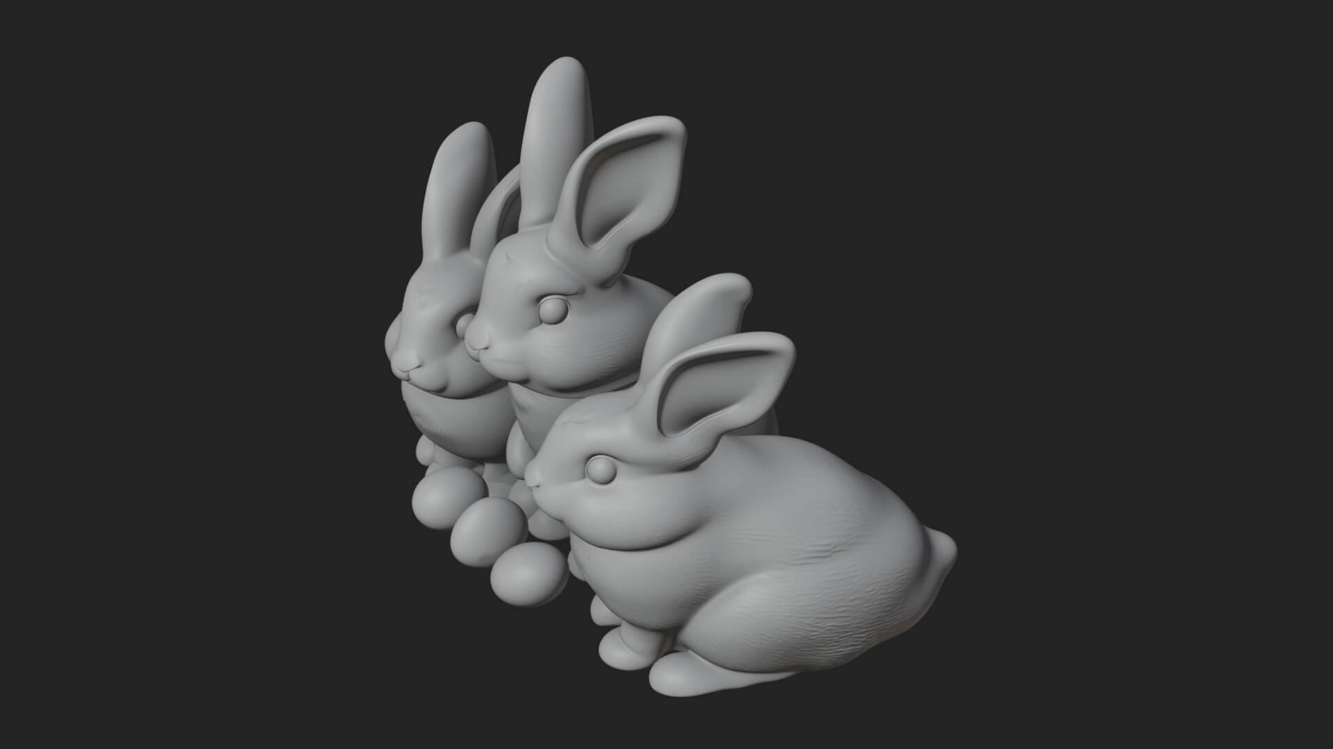 Rabbit Family Group Statue Design 2 3D Print Model 3D Model