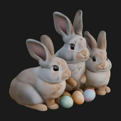 Rabbit Family Group Statue Design 2 3D Print Model