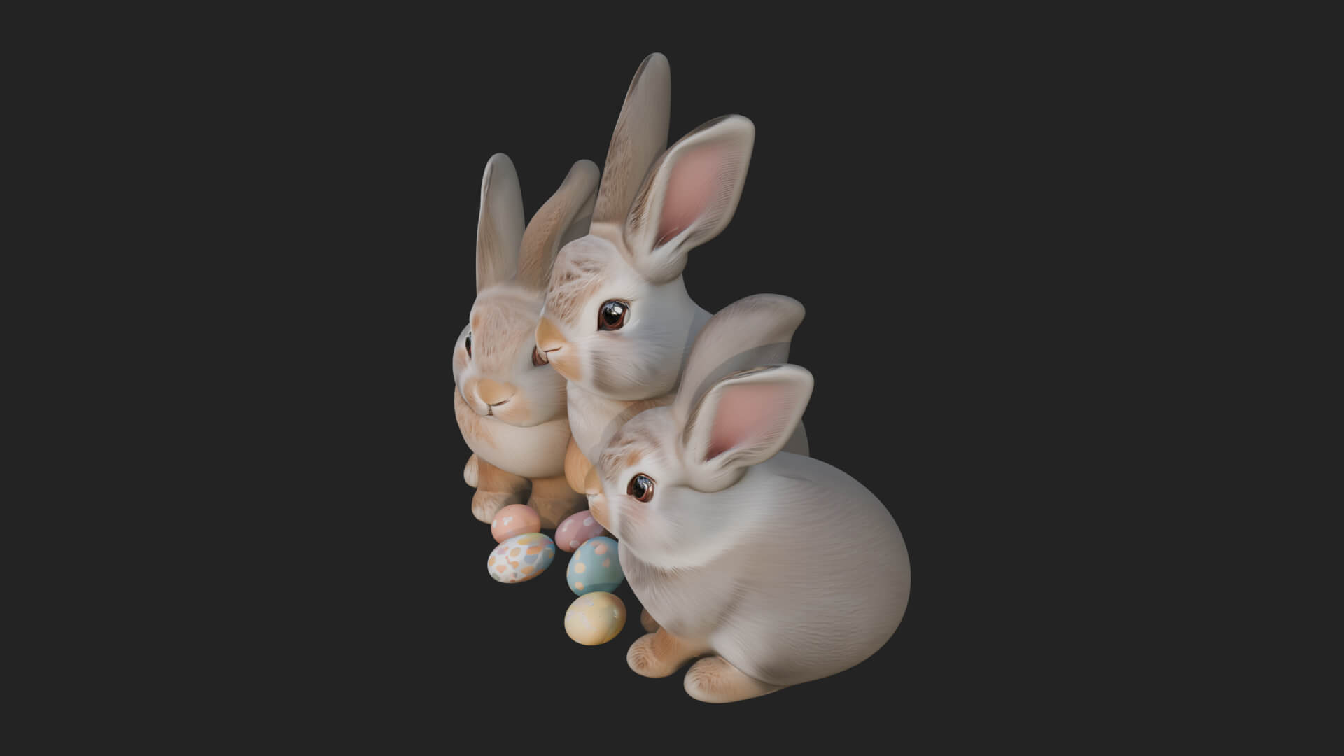 Rabbit Family Group Statue Design 3 3D Print Model 3D Model