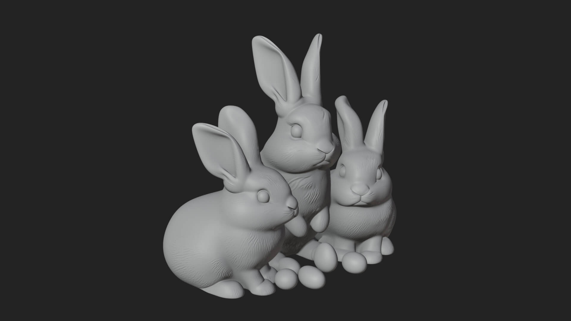 Rabbit Family Group Statue Design 3 3D Print Model 3D Model