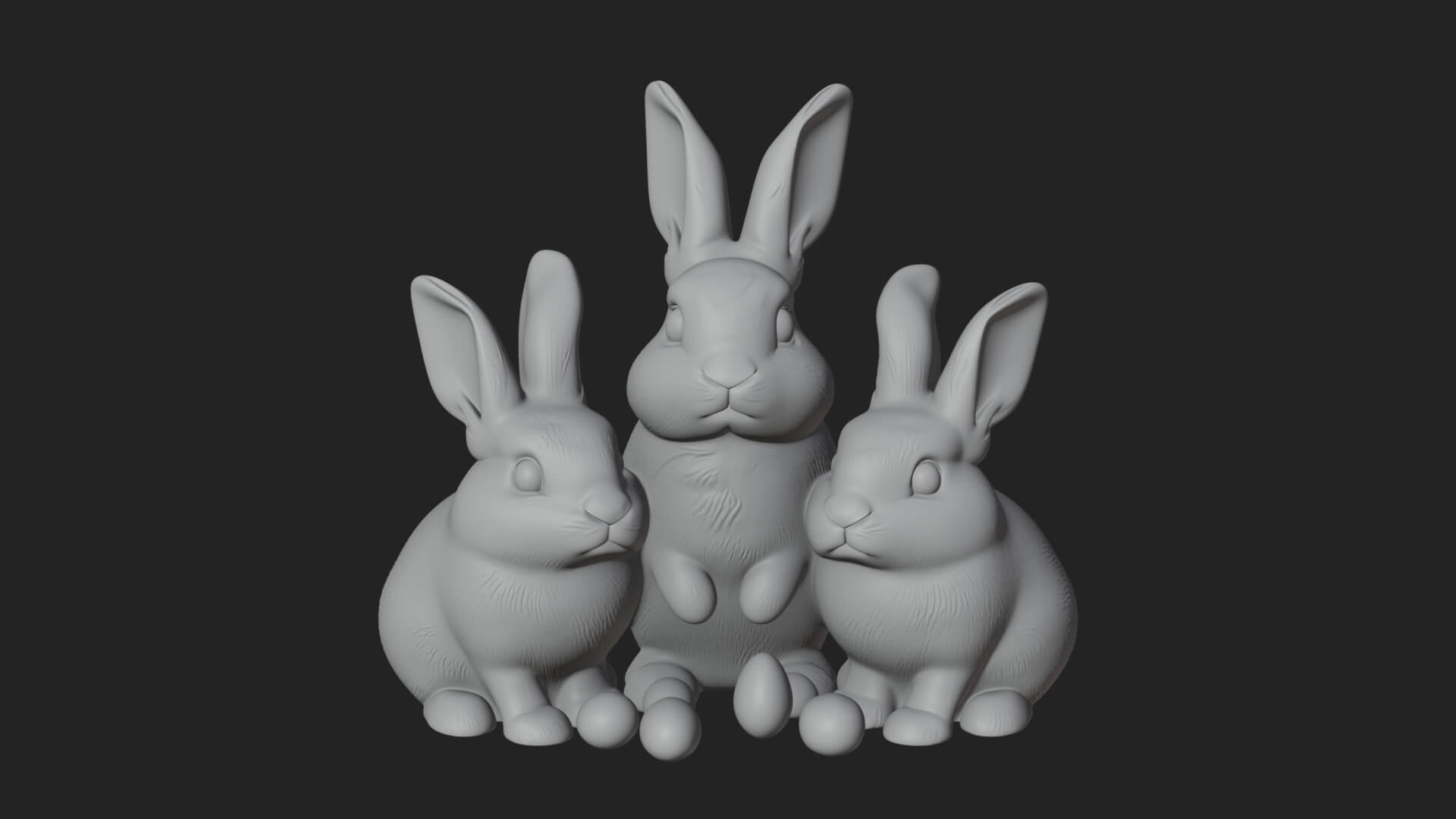 Rabbit Family Group Statue Design 3 3D Print Model 3D Model
