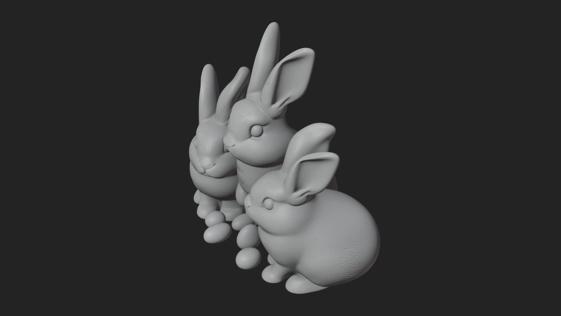 Rabbit Family Group Statue Design 3 3D Print Model 3D Model