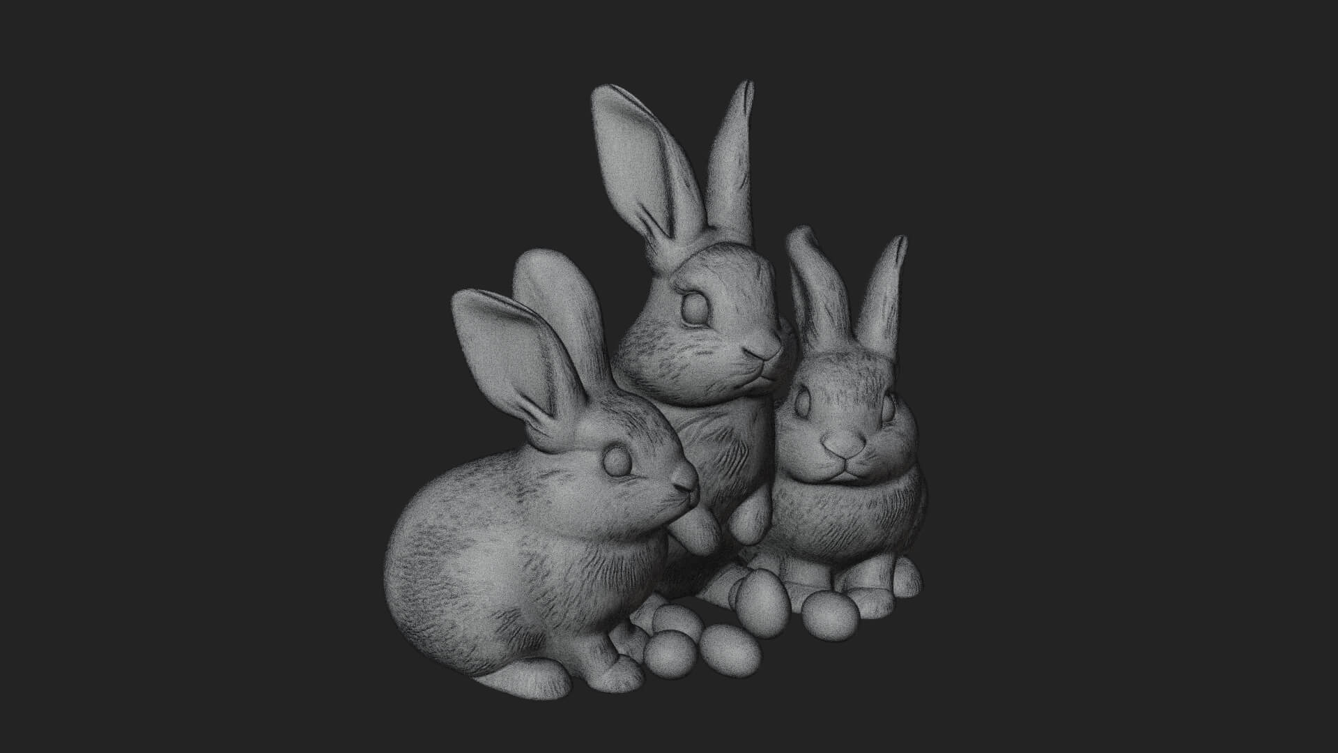 Rabbit Family Group Statue Design 3 3D Print Model 3D Model