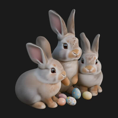 Rabbit Family Group Statue Design 3 3D Print Model