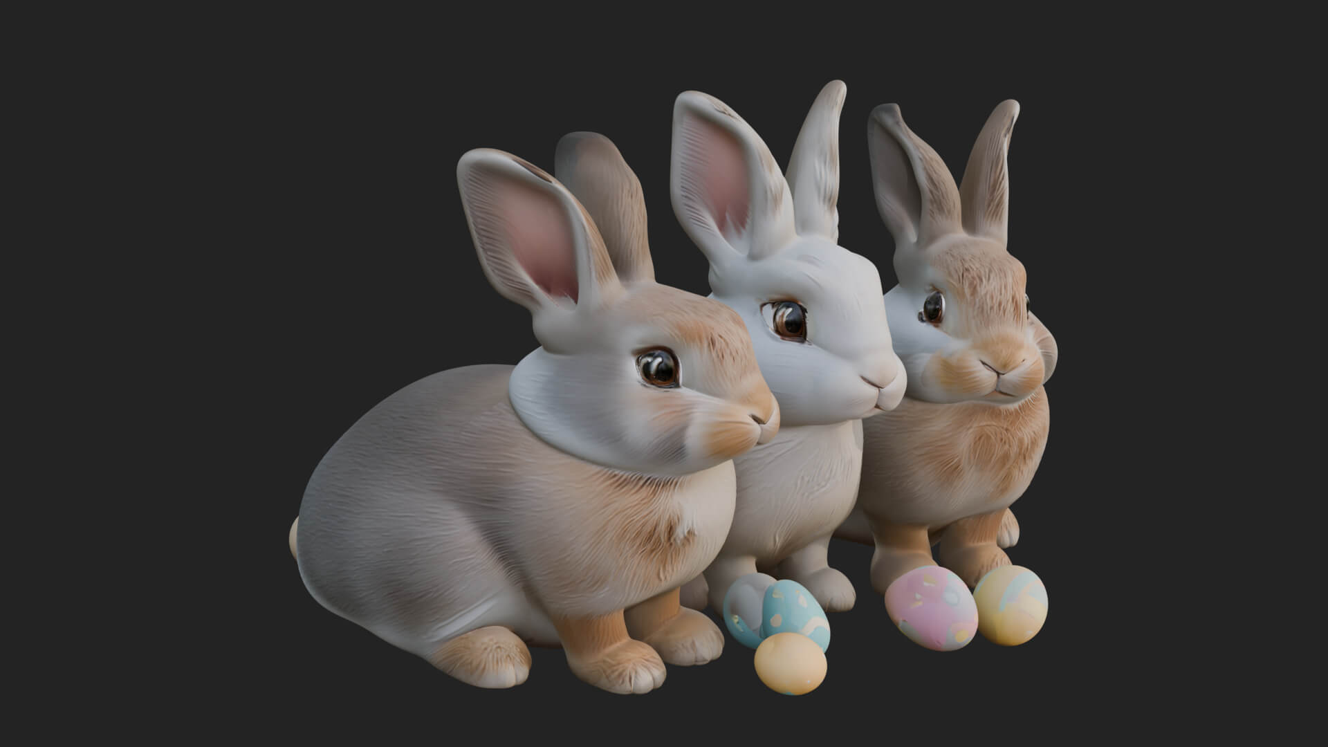 Rabbit Family Group Statue Design 4 3D Print Model 3D Model