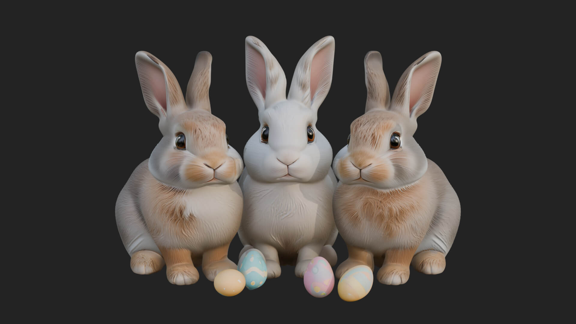 Rabbit Family Group Statue Design 4 3D Print Model 3D Model