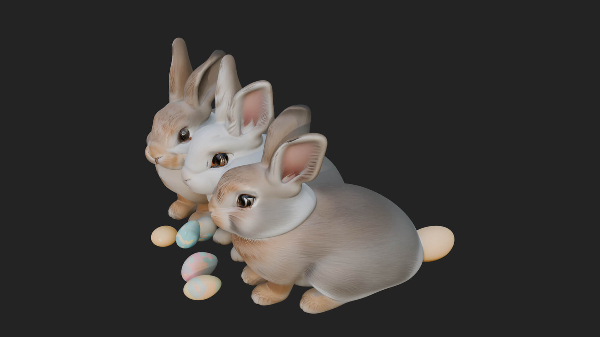 Rabbit Family Group Statue Design 4 3D Print Model 3D Model