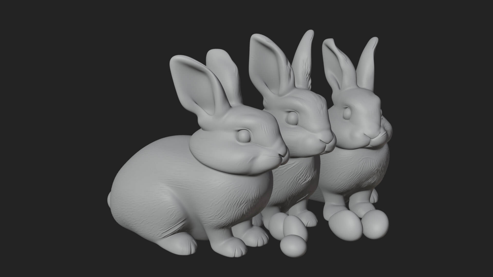 Rabbit Family Group Statue Design 4 3D Print Model 3D Model