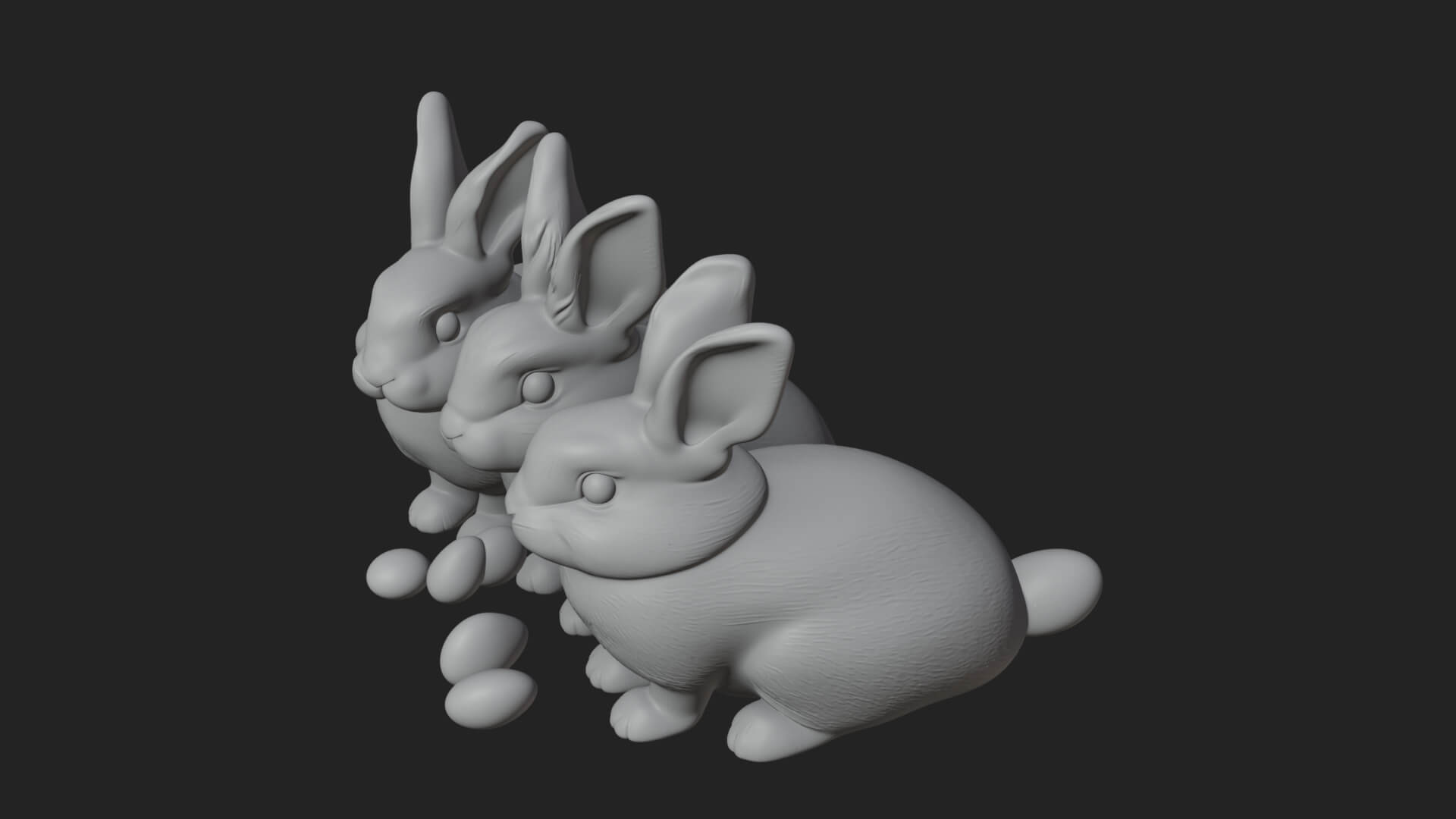 Rabbit Family Group Statue Design 4 3D Print Model 3D Model