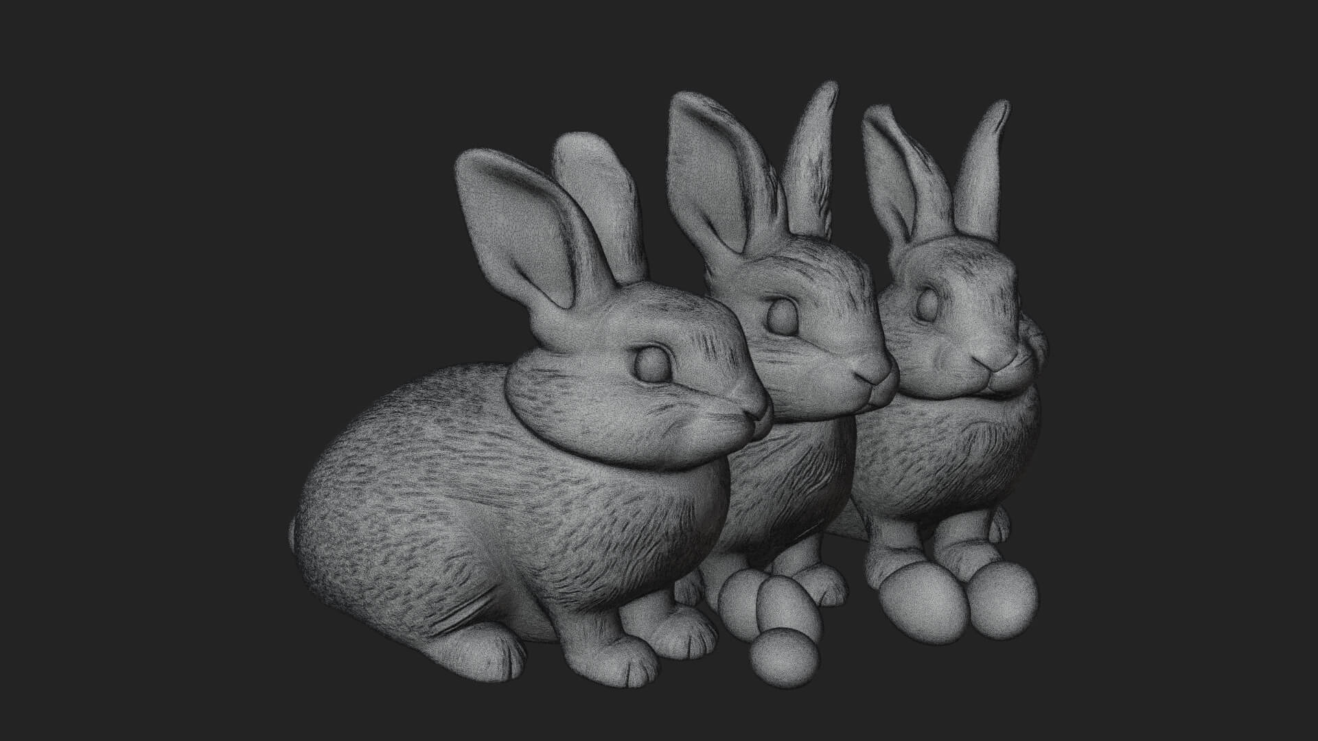 Rabbit Family Group Statue Design 4 3D Print Model 3D Model