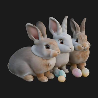 Rabbit Family Group Statue Design 4 3D Print Model